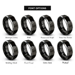 font options for inside engraving on black & grey teardrop heart rings