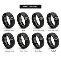 font options for inside engraving on black teardrop heart rings