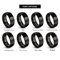 font options for inside engraving on black teardrop heart rings