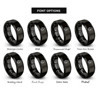 font options for inside engraving on black teardrop heart rings