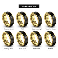 font options for inside engraving on black & gold teardrop wings halo rings