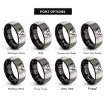 font options for inside engraving on black & silver teardrop wings halo rings