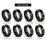 font options for inside engraving on black & gray teardrop wings halo rings