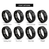 font options for inside engraving on black teardrop wings halo rings