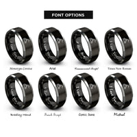 font options for inside engraving on black & silver telehandler rings