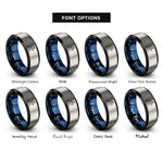 font options for inside engraving on black & blue & silver telemark skier rings