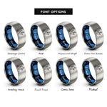 font options for inside engraving on blue & gray telemark skier rings