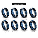 font options for inside engraving on blue & silver telemark skier rings