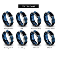 font options for inside engraving on blue & silver telemark skier rings