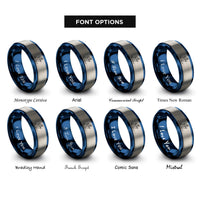 font options for inside engraving on blue & grey telemark skier rings
