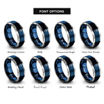 font options for inside engraving on blue & gray temaki hand roll rings