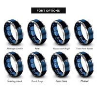 font options for inside engraving on blue & gray temaki hand roll rings