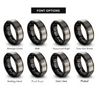 font options for inside engraving on black & grey ten commandments tablets rings