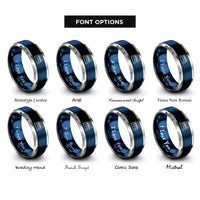 font options for inside engraving on blue & silver tennis court rings