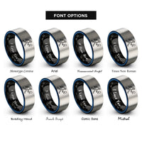 font options for inside engraving on black & blue & grey tennis forehand rings