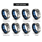 font options for inside engraving on black & blue & grey tennis net ball rings