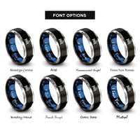 font options for inside engraving on black & blue & silver tennis net ball rings