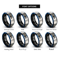 font options for inside engraving on black & blue & gray tennis net ball rings