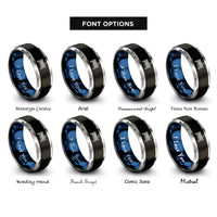 font options for inside engraving on black & blue & grey tennis net ball rings