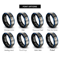 font options for inside engraving on black & blue & gray tennis paddle rings
