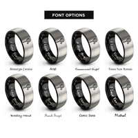 font options for inside engraving on black & silver tennis racquet ball rings