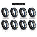 font options for inside engraving on black & blue & grey tennis serve pose rings