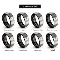 font options for inside engraving on black & silver tennis serve pose rings