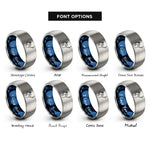 font options for inside engraving on blue & silver tennis serve pose rings