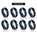font options for inside engraving on blue & grey tennis serve pose rings