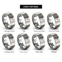 font options for inside engraving on grey tennis serve pose rings
