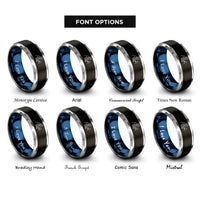 font options for inside engraving on black & blue & gray tennis swing rings