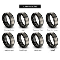 font options for inside engraving on black & grey tenor clef circle rings