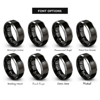 font options for inside engraving on black & silver tenor clef circle rings