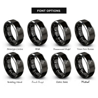 font options for inside engraving on black & gray tenor quads sticks rings