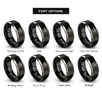 font options for inside engraving on black & silver tenor quints rings