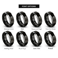 font options for inside engraving on black & silver tent icon rings