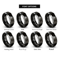 font options for inside engraving on black & grey tent paw circle rings