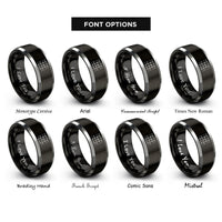 font options for inside engraving on black & silver tent pines rings
