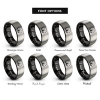 font options for inside engraving on black & grey tent stars rings