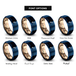 font options for inside engraving on blue & rose gold tentacle curve rings