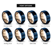 font options for inside engraving on blue & rose gold tentacle curve rings
