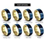 font options for inside engraving on gold & blue tentacle curve rings