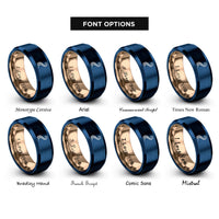 font options for inside engraving on rose gold & blue tentacle curve rings
