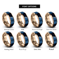 font options for inside engraving on rose gold & blue tentacle curve rings
