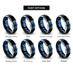 font options for inside engraving on blue & gray tesseract cube rings