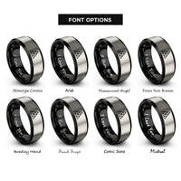 font options for inside engraving on black & grey tetractys of pythagoras rings