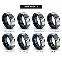 font options for inside engraving on black & blue & grey tetrahedron rings