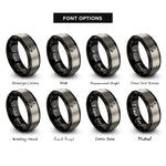 font options for inside engraving on black & silver tetrahedron rings