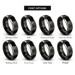 font options for inside engraving on black & grey tetrahedron rings