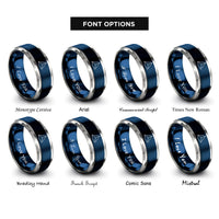 font options for inside engraving on blue & silver tetrahedron rings